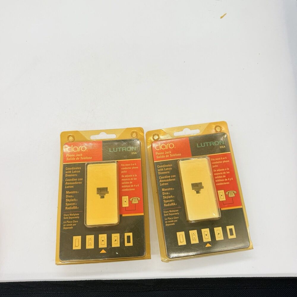 2 Lutron Claro CA-PJ-WH White 6-Position 4-Conductor Telephone Jack NOS